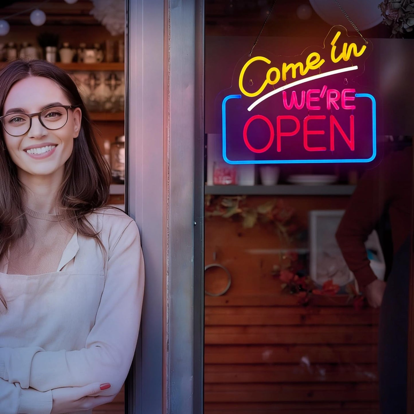 Skiennix Neon Sign - "Come In We're Open" LED Wall Decor for Café, Bar, Restaurant & Shop | Perfect Gift