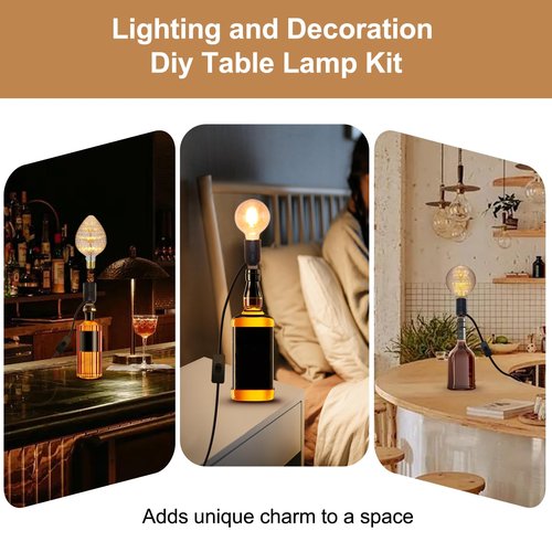 2 PCS Bottle Lamp Kit，DIY Wine Bottle Lamp for Liquor Bottle, Lamp Kits Do it Yourself, Lamp Fittings Kit for Table Lamp Includes 3 Sizes of Stoppers and 2 E27 to B22 Adapter Converter