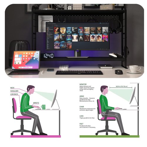 PROXRACER Ergonomic Monitor Stand for 42" and Up Tables, Adjustable Shelf, Rust-Free Metal Frame, Supports 200 lbs, Easy Assembly, Suitable for Gaming and Office