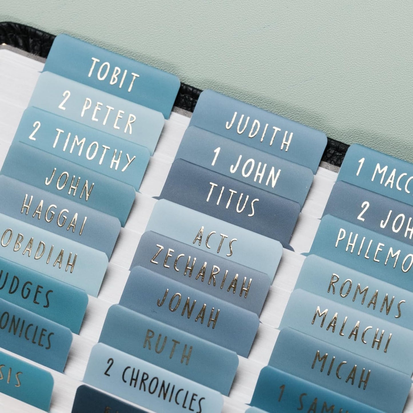 UPAFEXXI Bible Tabs - Laminated with Gold Foil Embossed Lettering | Easy-to-Read Large Print Stickers for 80 Chapters