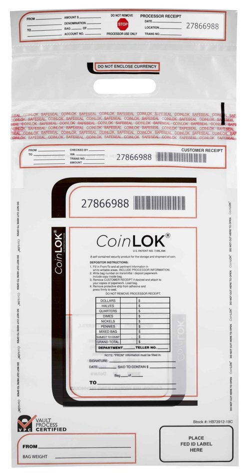ControlTek CoinLok 12" x 24.5", Clear, 50 Bags, Tamper Resistant Coin Bag, Cash Register Money Bag for Bank Deposit, Security Bags Hold Up To 50lbs of Coins 585100