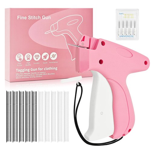 Stitch Gun for Clothes, Handheld Tagging Gun for Quick Clothing Fix, Sewing Kid Tag Attacher Gun, Includes 6 Needles, 500 Black Miniature Fasteners and 500 White Miniature Fasteners