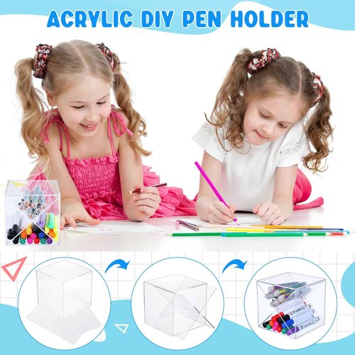 Kosiz 12 Pcs Back to School Stackable Pen Organizer 5.12 Inch Marker Pen Clear Holder Stackable Cube Organizer Removable Divider Acrylic Holder for Office Desk Desktop Storage