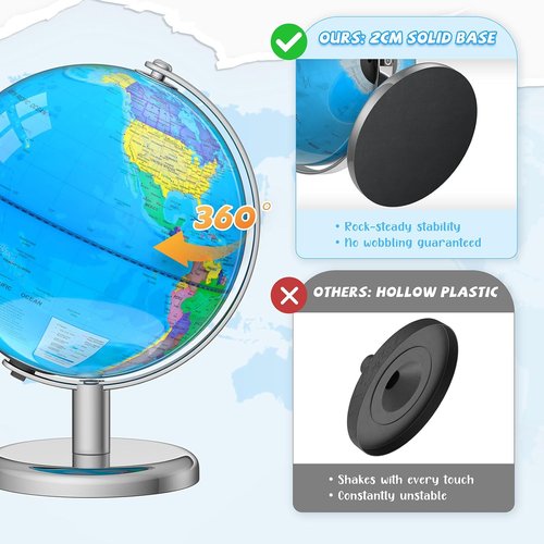 Illuminated World Globe - 8" Globe Lamp with Interactive World Map for Kids | STEM Learning Gift & Night Light