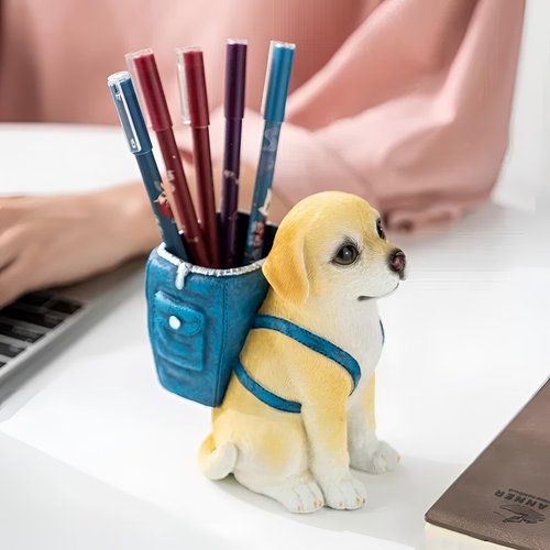 Cute Dog Pen Holder & Desk Organizer,Handmade Non-Toxic Resin Storage Compartment,Eco-Friendly Multifunctional Decor for Home Office/School,Gift for Dog Owners Pet Lovers (Labrador Retriever)