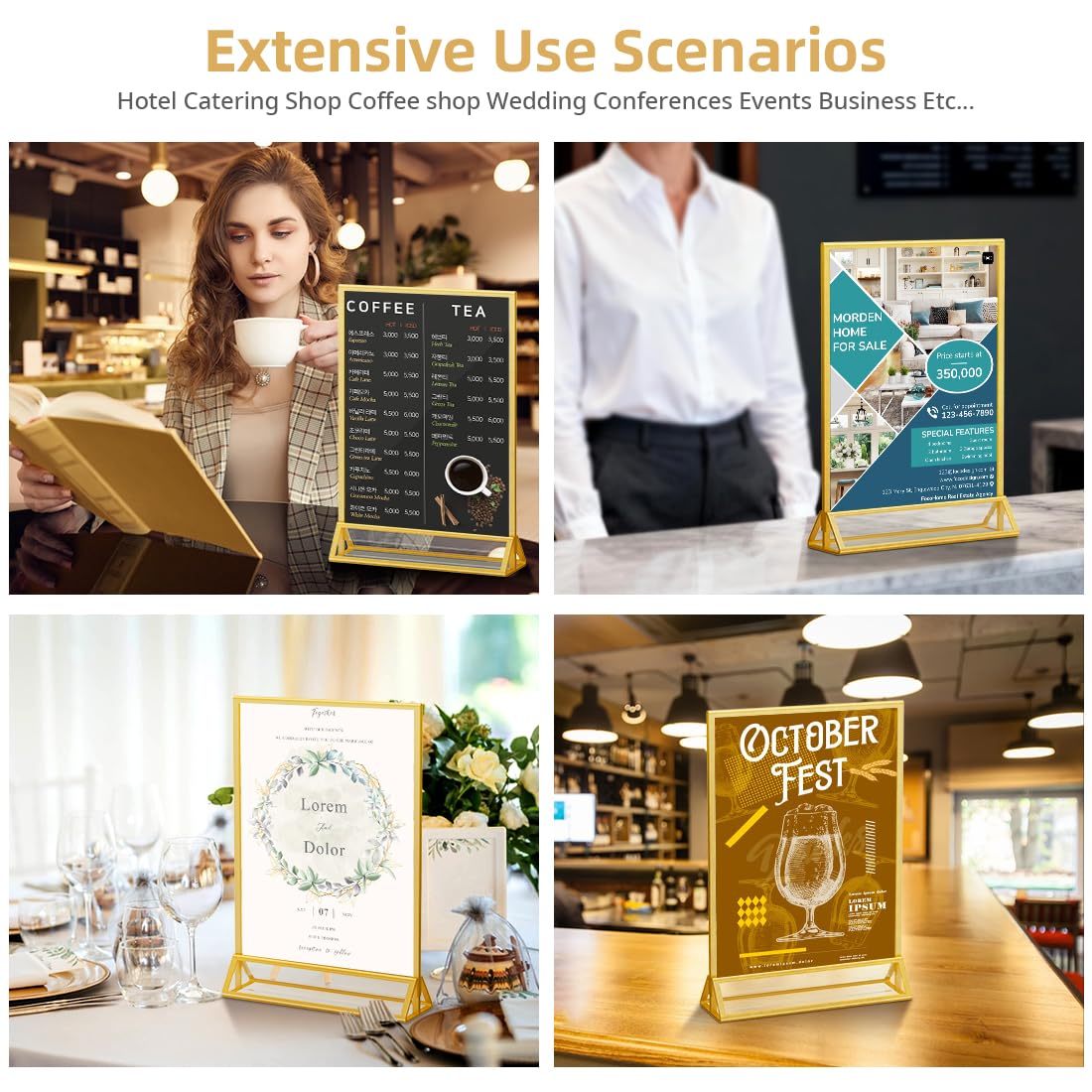 PPH-Sisy Acrylic Sign Holder 8.5X11 Double-Sided Gold Picture Frames Clear Sign Holder for Flyer Holder Menu Holder Wedding Table Number Holder Photo Frame -6 Pack