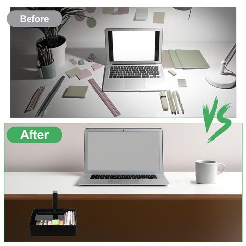 Metal Drawer Organizer - 360 Swivel Hidden Under Desk Storage - No Drill Pencil Drawer Tray for Home Office