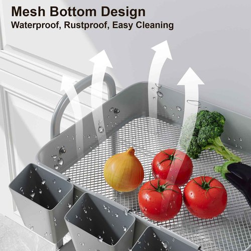 3 Tier Gray Metal Rolling Cart, Mesh Storage Cart with Handle and Lockable Wheels, Multifunctional Three Tiered Utility Organizer Carts for Kitchen, Office, Bathroom, Craft, Art, Snack, Baby Supplies