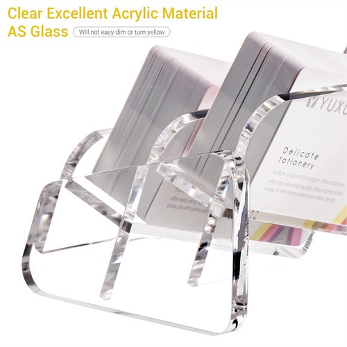 YUXUN Horizontal Business Card Holder,Acrylic Business Card Stand for Desk ,Clear Cards Display Holder for Exhibition Home Office ,Slanting Name Card Stand,200 Cards Capacity,2 Tier4 Slots