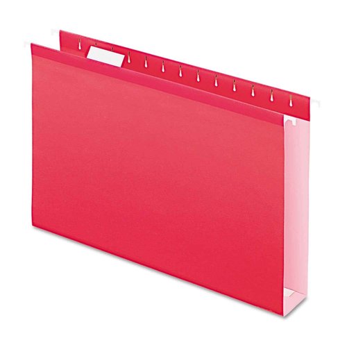 Pendaflex Extra Capacity Reinforced Hanging File Folders, 2", Legal Size, Red, 1/5 Cut, 25/BX (4153x2 RED)