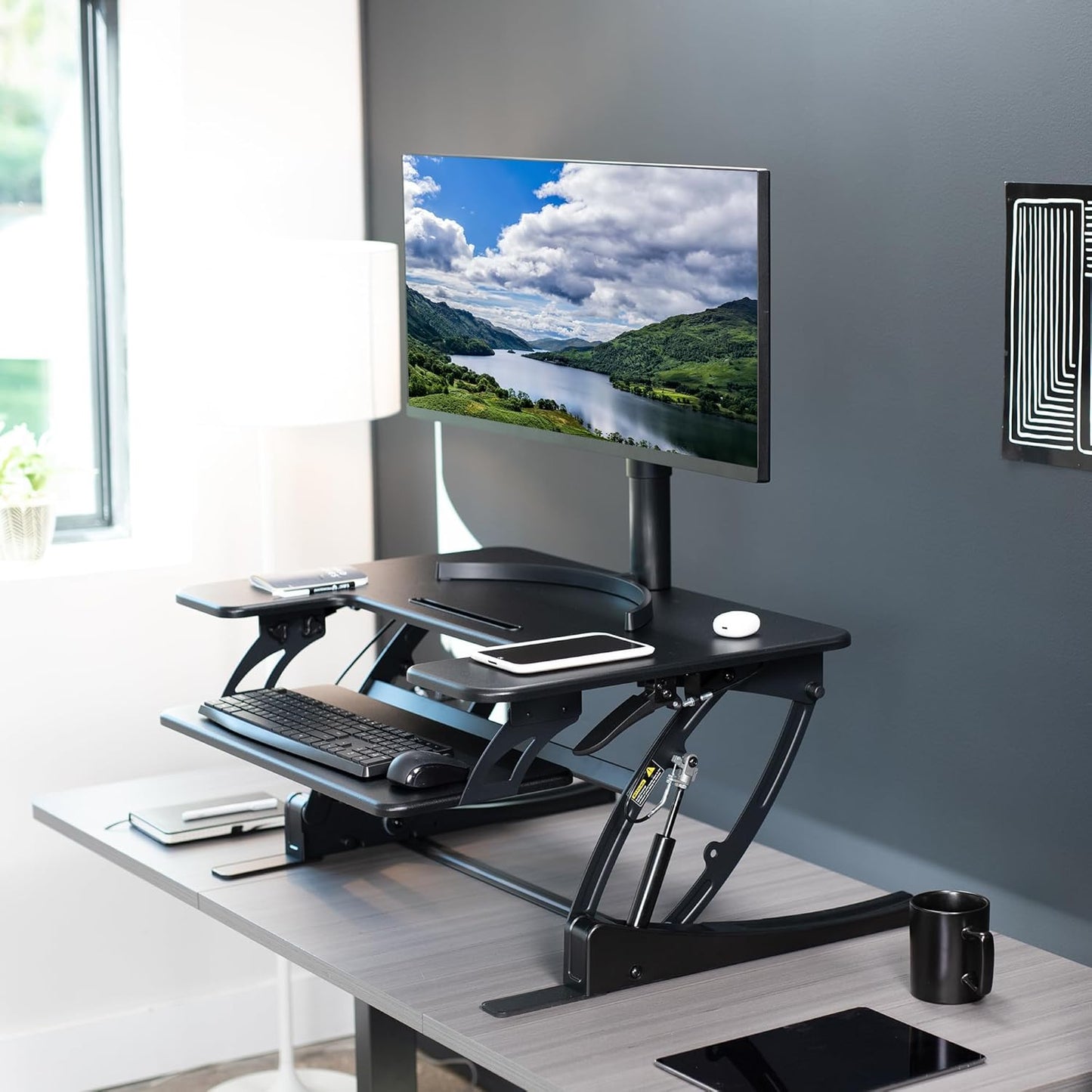 VIVO Height Adjustable Stand Up Desk Converter - Dual Monitor Riser Workstation, Black, 32 Inch