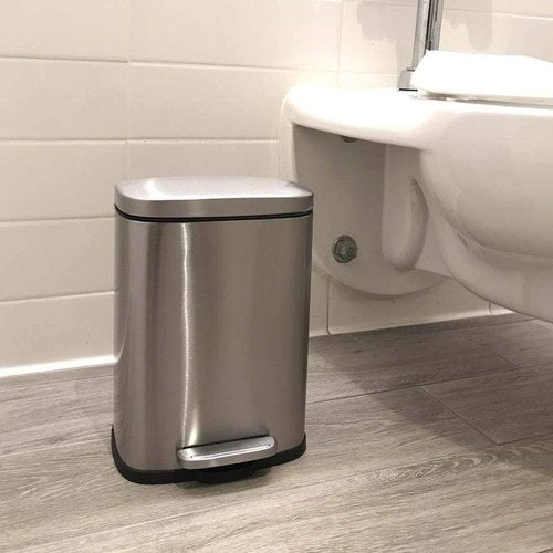 iTouchless SoftStep 1.32 Gallon Small Step Pedal Trash Can, Stainless Steel, 5 Liter Bathroom Garbage Bin, Removable Inner Bucket, Soft and Silent Open and Close