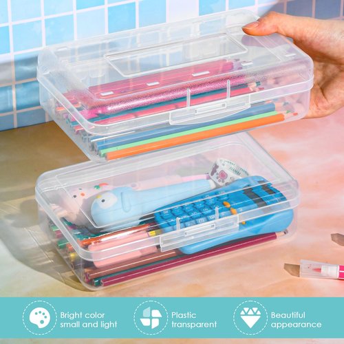 Patelai 30 Pcs Large Capacity Pencil Case Bulk Clear Hard Plastic Pencil Box Organizer with Snap Tight Lid Stackable Crayon Storage Box for Kids School Classroom Home Office 2 Style (Transparent)