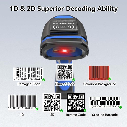 Alacrity Wireless Charging Barcode Scanner | 1D & 2D Reader with UHF RFID | 3-in-1 Bluetooth Connectivity