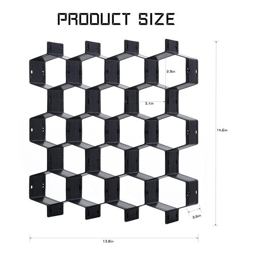 Natzerat Honeycomb drawer organizer and divider, underwear, socks, tie sorter, office supplies and sundry sorting 32 pieces (Black)