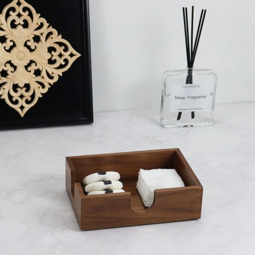 MultiBey Walnut Wood Sticky Notes Holder, 4x6 in Self -Sticky Note Memo Holder, Wooden Notepad Holder Dispenser Desk Supplies Desktop Accessories for Office Home School (L)