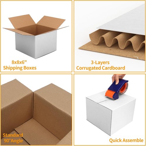 PETAFLOP 25 Pack Small White Shipping Boxes - 8x8x6 Corrugated Cardboard for Business & Mailing