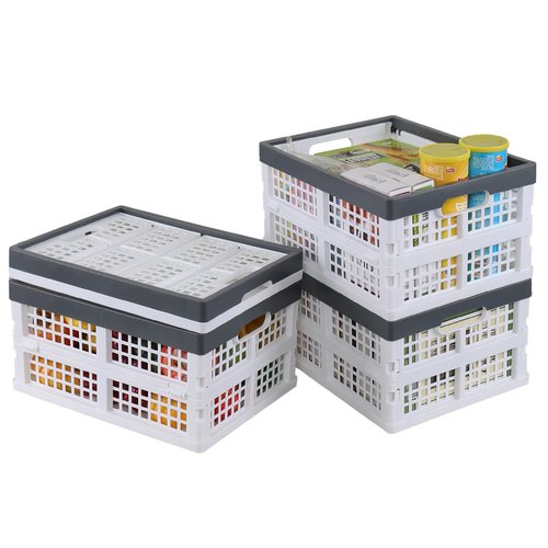 Nihenok 15 L 4-Pack Plastic Folding Storage Crate, Stackable Collapsible Milk Crates