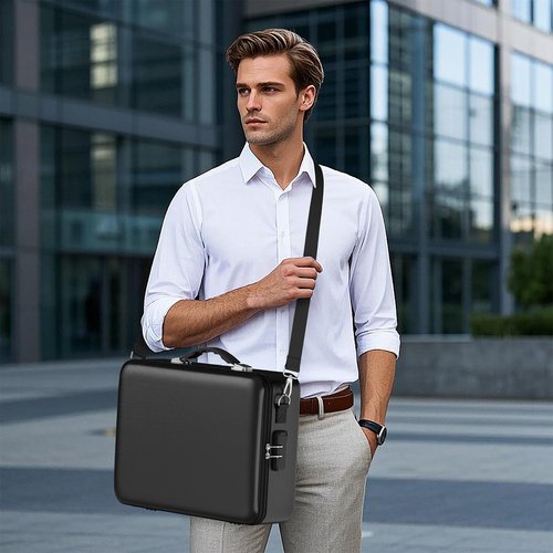 Chokoter Fireproof Document Box with Lock＆Shoulder Strap, Hard-Shell Case File Organizer with Accordion File Folder, Multi-Layer Portable Home Office (Black)