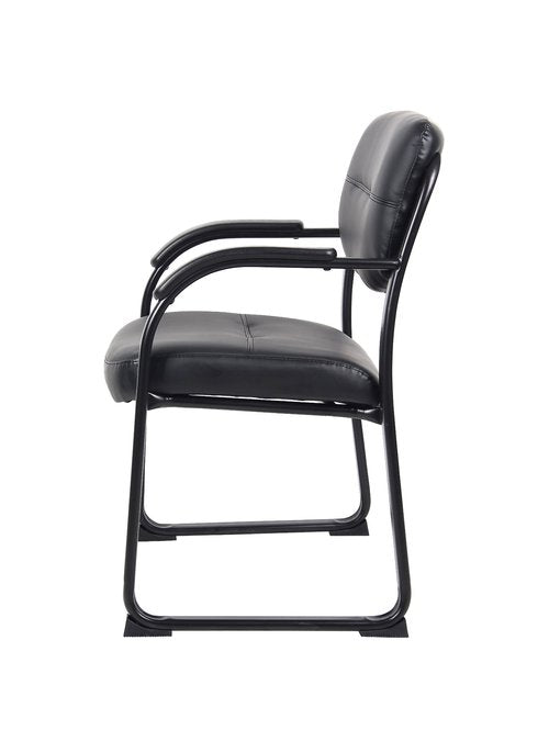 Boss Office Products Leather Sled Base Side Chair with Arms in Black