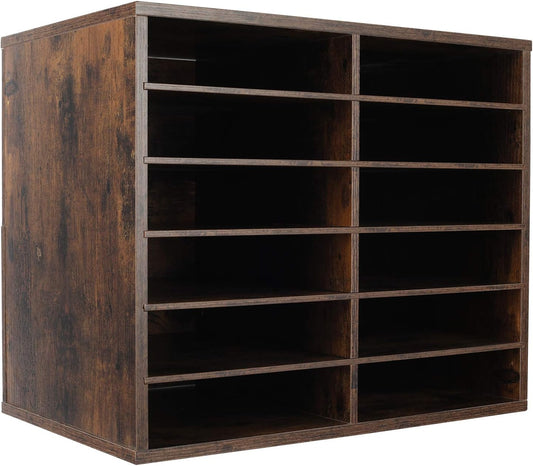 TQVAI Wood Literature Organizer - 12 Slot A4 Paper Holder with Adjustable Shelves | Stylish Desk Storage Solution