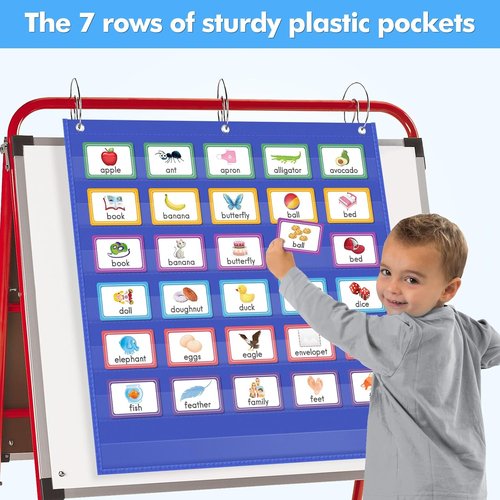 AUVCAS Heavy-Duty Pocket Chart - Clear 28" x 28" for Classroom & Home | Ideal for Word Wall & Sentence Strips