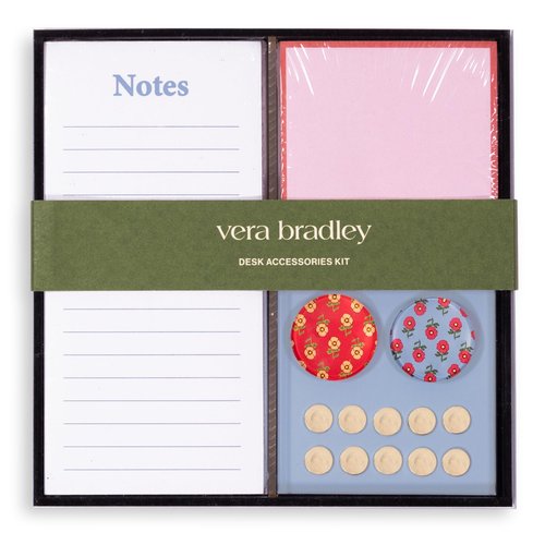 Vera Bradley Desk Accessory Kit, Office Supplies Set and Organizer with Notepads, Magnets, and Push Pins (Tiny Poppies)