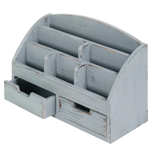 MyGift Dark Gray Wood Desk Organizer, Includes 6 Compartments and 2 Pullout Drawers to Organize Office Supplies and Accessories