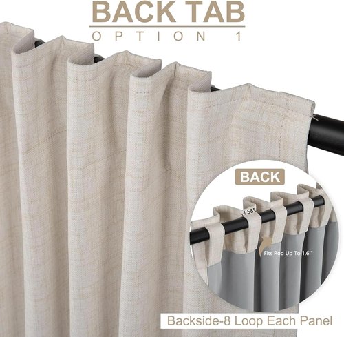 Skiennix 100% Blackout Linen Curtains - Thermal Insulated Drapes for Bedroom | 84" Long, Cream, 2 Panels Set