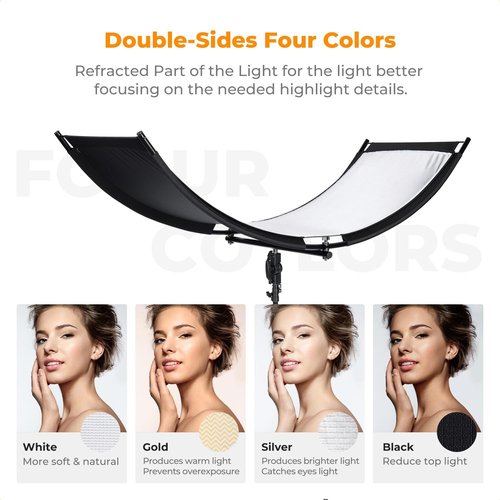 K&F CONCEPT U-Shape Reflector - 4-in-1 Curved Reflector 180x60cm with Stand & Storage Bag for Photography