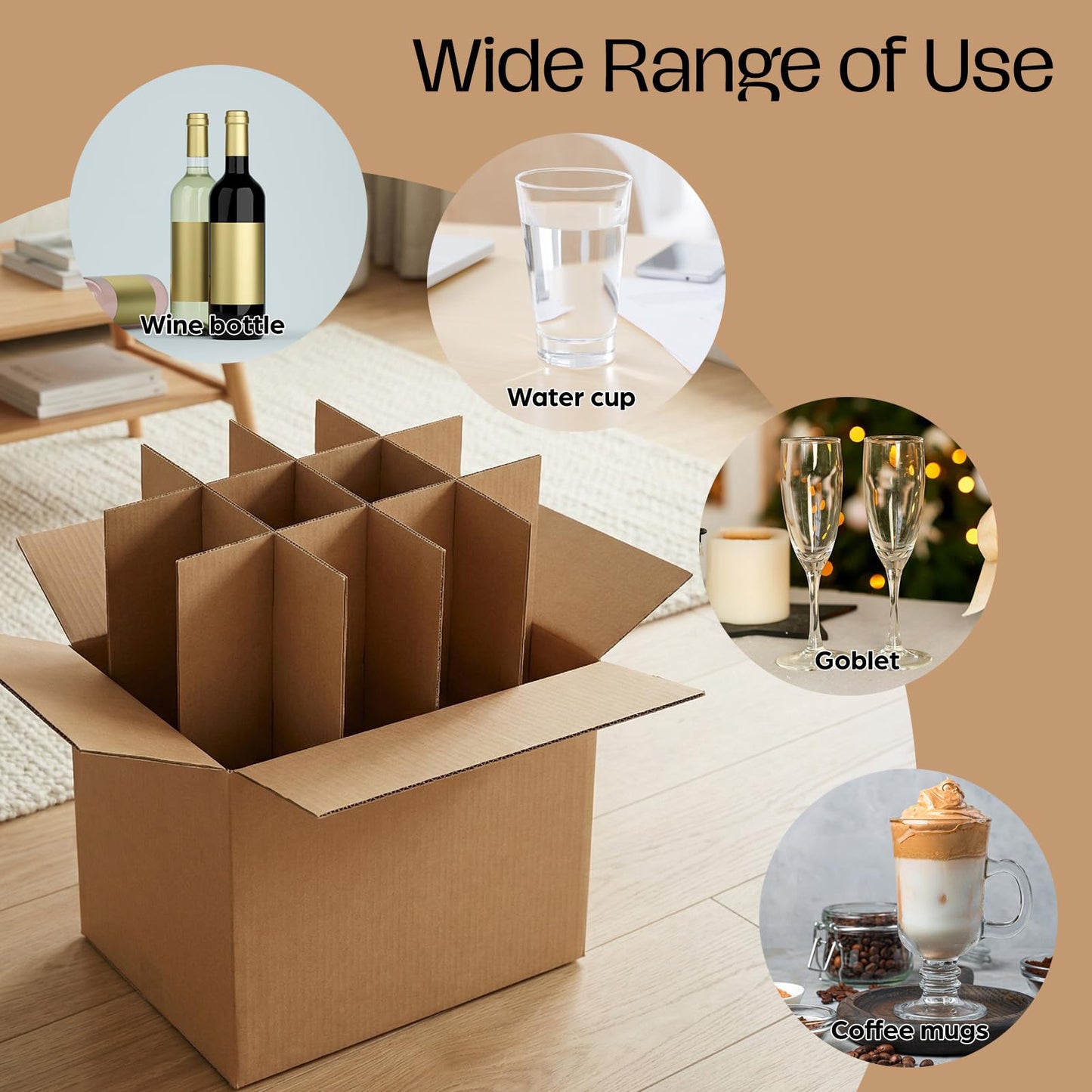 CRUGLA 16x12x12 Wine Bottle Divider Insert Kit Set of 4, 12-Cell Cardboard Grid with Foam Sleeves, Glass Packing Kit for Moving, Storage or Shipping (Outer Box Not Included)