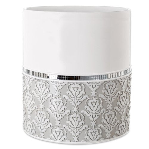 Creative Scents Mirror Damask Small Bathroom Trash Can 1.58 Gal / 6L - Decorative White and Gray Waste Basket - Durable Bathroom Wastebasket - Waste Bin for Powder Room Or Bedroom