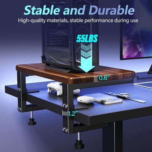 3 in 1 Clamp on Desk Extension & Monitor Shelf,16.5" Desktop Organizer, Adjustable Height Heavy Duty Desk Shelf Organizer for Gaming,Printer Stand,Computer Monitor and Laptop Riser,Office Accessories