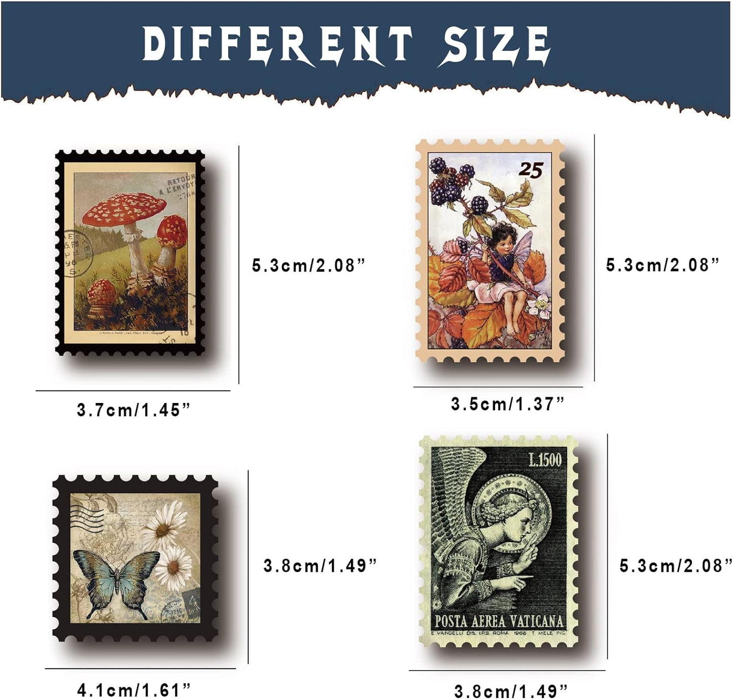 Skiennix Vintage Postage Stamp Stickers - 100 Pcs Deco Paper for Scrapbooking & DIY Crafts | Botanical Fairy Design