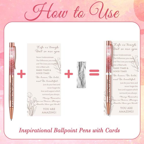 Supervitae 30 Set Christmas Motivational Pens for Women Bulk Rose Gold Inspirational Positive Quote Ballpoint Pens with Card Tie for Xmas Stocking Stuffer Teacher Student Employee Office Supplies