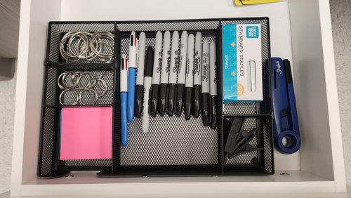ROSROSE Desk Drawer Organizer 2 Pack, 6 Adjustable Compartment Metal Mesh Drawer Organizer, Office File Organizer Desk Organizer Tray Storage Basket for Home Office School,12.6 * 8.6 * 1.8in, Black