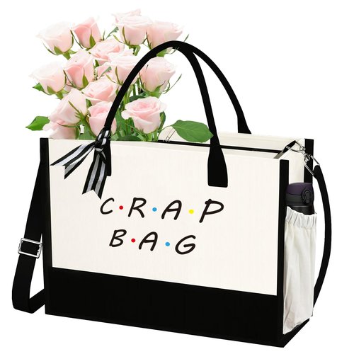 JOJHDR Phrase Canvas Beach Bag,Zipper and Slide Pockets,Bag Shoulder Strap and Bottom Support,Bridesmaids Gift,Casual Business Briefcase,Perfect Gifts for Birthday and Teacher （Crap bag）
