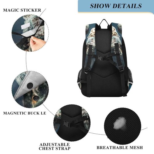 Glaphy Two Sea Otter Backpack School Bag Lightweight Laptop Backpack Student Travel Daypack with Reflective Stripes