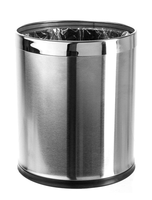 Brelso Small Office Trash Can, Open Top Small Wastebasket Bin, Stainless Steel Garbage Can, 'Invisi-Overlap' Metal Decorative Waste Basket for Powder Room, Vanity, Bathroom, Home, Modern