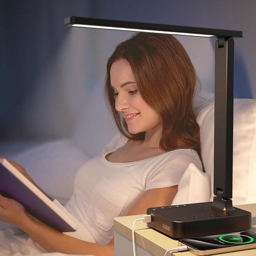 Cozoo Modern LED Desk Lamp - Touch Control, 3 Lighting Modes, 2 USB Ports & 2 AC Outlets | Eye-Caring Design