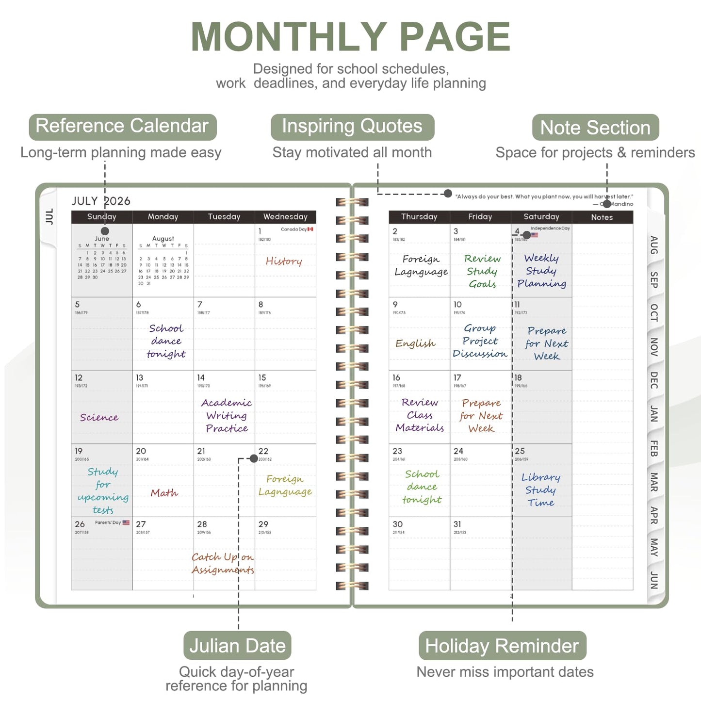 Planner 2026-2027, Weekly and Monthly Academic Year Calendar Planner, July 2026 - June 2027, Daily Agenda Book for Office School Supplies, A5(6.3'' x 8.5'')