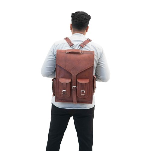 Shy Shy Let’s Touch The Sky Brown Vintage Leather Backpack Laptop Messenger Bag Rucksack Sling for Men and Women (13"X18")
