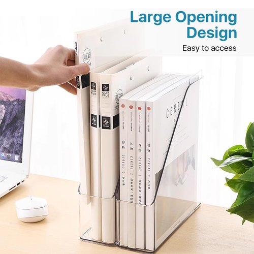 Boocalny 2 Pack Magazine File Holder, Clear Plastic A4 Vertical File Organizer with Handle, Desk Organizer Magazine Document Rack, Slim Vertical Folder Bin for Home Office School Supplies
