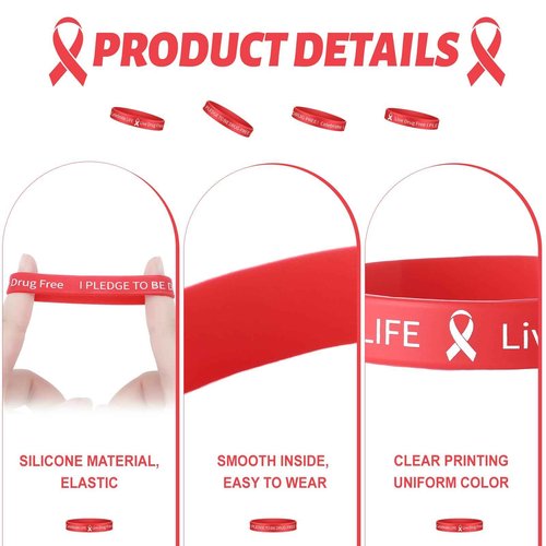 Libima 800 Pcs Live Drug Free Wristband Bulk Red Ribbon Week Wristbands Silicone Red Ribbon Awareness Bracelets Unisex Rubber Wrist Bands for Anti Drugs Campaigns Events Men Women
