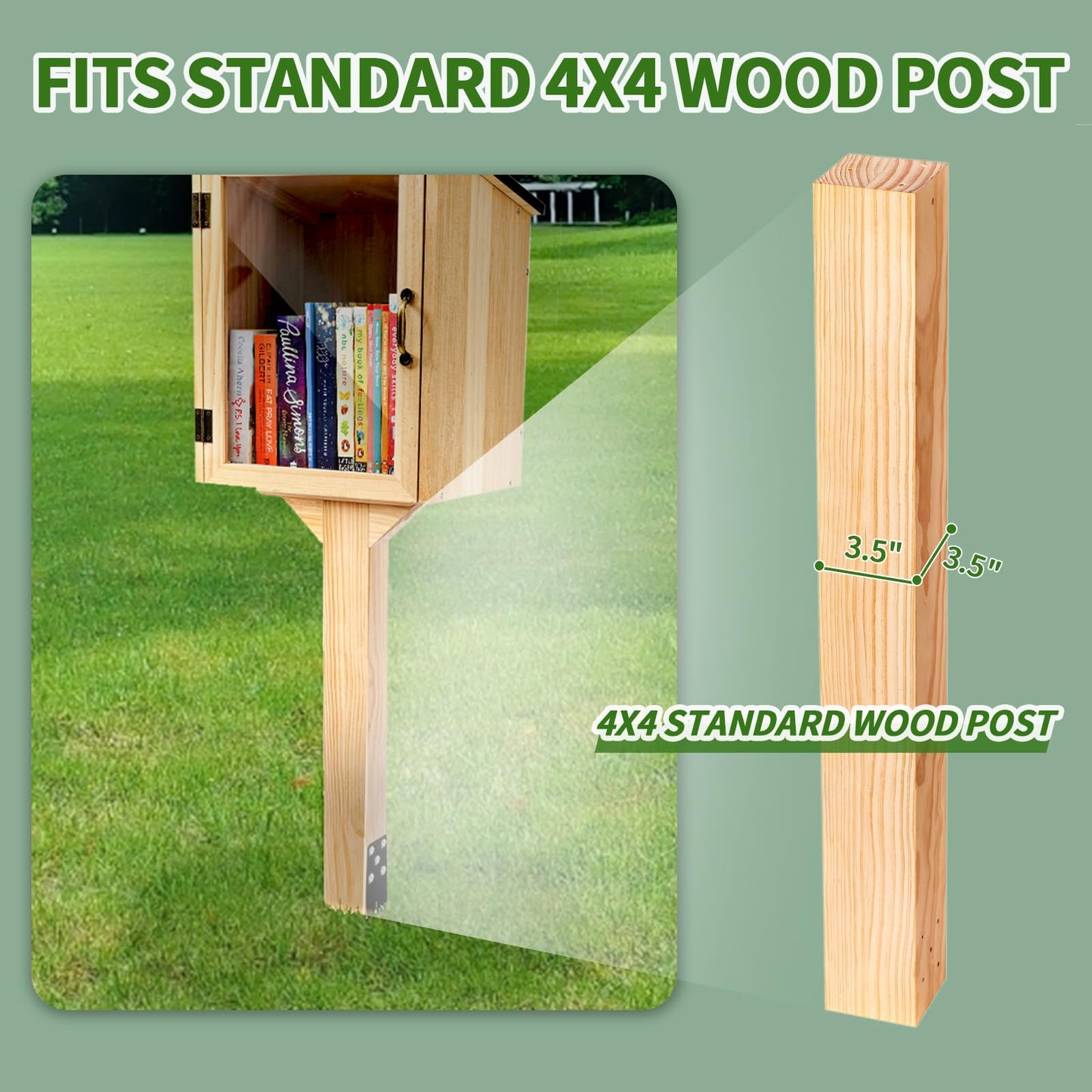 Little Library Mount, Outdoor Library Book Box Bracket Holder, 12x8x4 Inch Solid Wood Mount Base, Stable & Easy to Instal with Screws, Suitable for 4x4 Post for Community Neighborhood and School