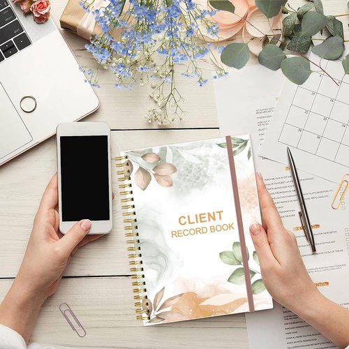 Heveboik Client Record Book - Hair Stylist Client Profile Book-Binder and Client Record Cards with A-Z Alphabetical Tabs for Salons, Hair Stylist, Nail, Small Business, Rose Leaf