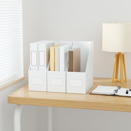 JiaWei White Magazine File Holders, 3 Packs Sturdy Cardboard File Rack, Office Organization Desktop Storage File Box Binder for Shelves and Desk, Folder Holder for Office or Classroom
