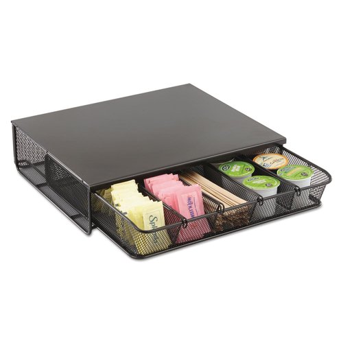 Safco Coffee and Sugar Organizer 3274BL Hospitality Tray, Home, Office, & Hotel, 1 Drawer, Black, 12"W x 11"D x 3 ¼"H