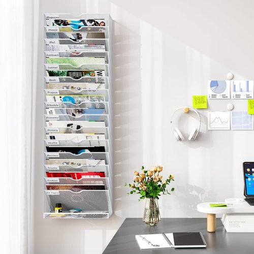 PAG-Mass Hanging Wall File Organizer,16-Tier Desk File Mail Holder, Paper Bill Organization For Office Home School, White