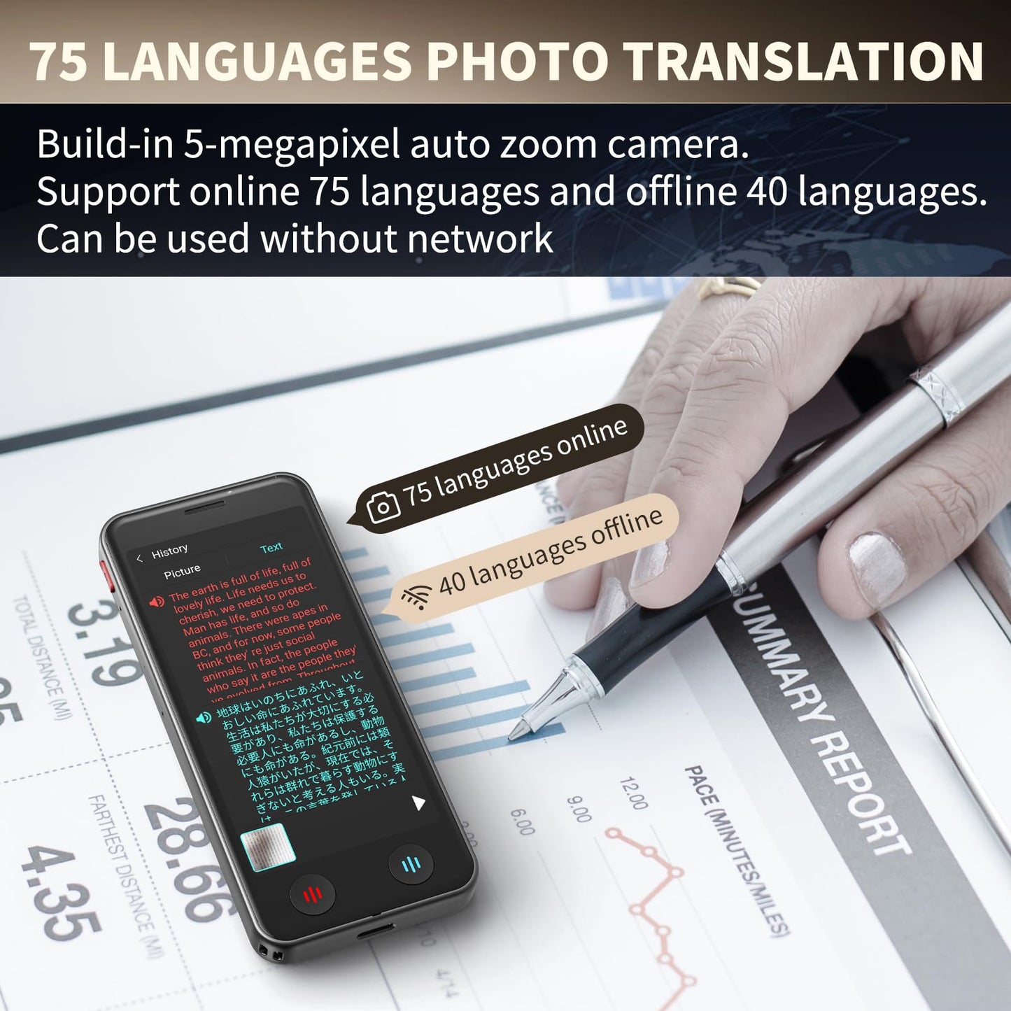Language Translator Device No WiFi Needed Traductor for Business Travel Study, Instant Pocket AI Translator, traductor de Ingles español, Support 150 Languages Real-TimeVoice Translation,